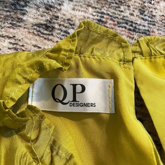 QP Designers Ruffle Tier Dress Women S Moss Green Lined Peasant High Neck Midi - Picture 5 of 10